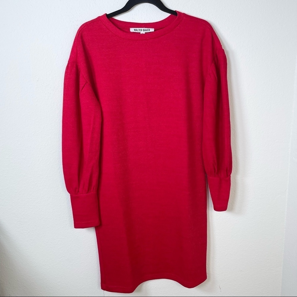 Red Puff Sleeve Sweater Dress Sz Medium - Picture 11 of 12